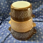 Vintage PYREX Brown Woodland Mixing Bowl Set Of 3 (475-B 474-B 473-B)
