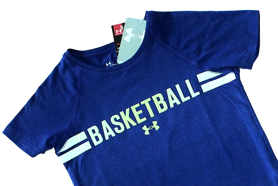 GIRLS UNDER ARMOUR T-SHIRT SIZE 7 HEAT-GEAR PURPLE/BRIGHT GREEN NEW wt TAGS! - Image 4 of 4