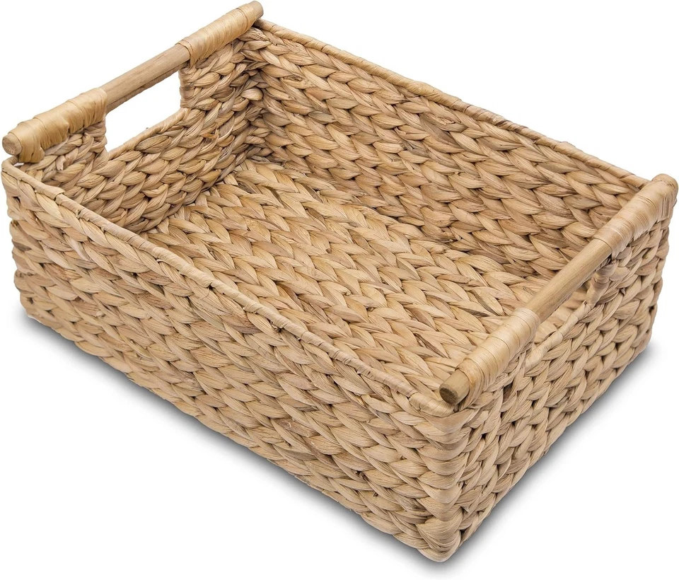 Wicker Basket Storage Organizing Bin Large Rectangular Water Hyacinth Shelf - Image 3 of 4