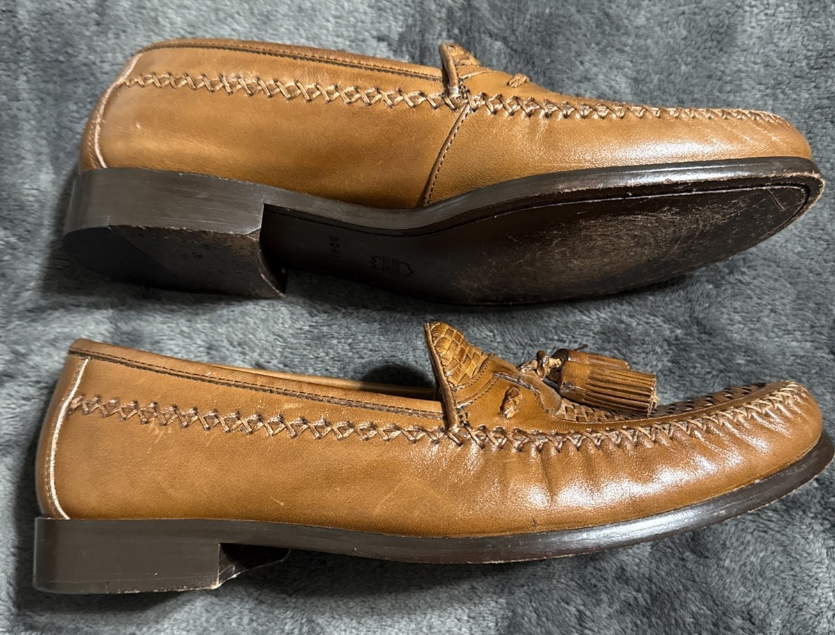 Vintage Domani Johnston & Murphy Leather Slip on Tassel Loafers Size 8 1/2 Johnston & Murphy Domani Brown Woven Leather | Mercari main image 4