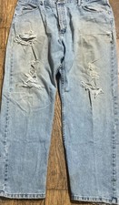Vintage Wrangler Denim Blue Jeans Distressed Thrashed Fashion Fabric 42" x 32"