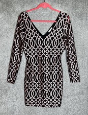 Charlotte Russe Y2K Vneck Bodycon Mesh Dress Womens Sz LG Black Pink Lined USA