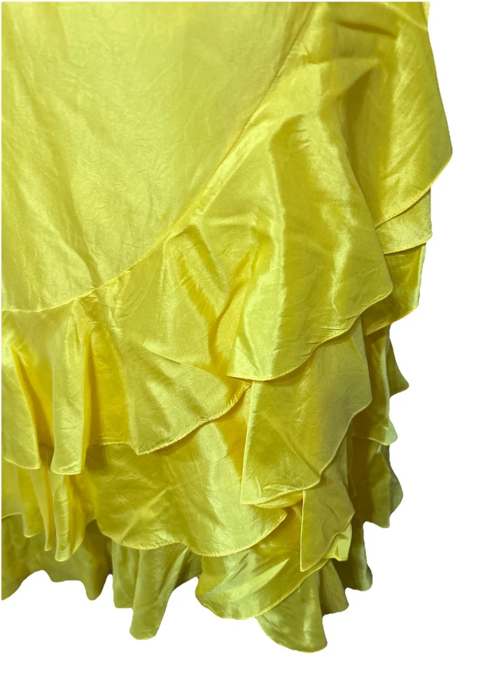 Falda Ralph Lauren Talla 4 100% Seda Volantes Vintage Amarilla Limpieza en Seco Cintura 30 pulgadas Foto 3 de 4