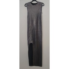 Nightwalker Metallic Knit Maxi Sweater Dress Sleeveless Side Slit Gray Black M