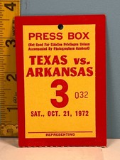 🔥 1972 Oct. 21  TEXAS vs ARKANSAS College Football PRESS BOX PASS 🔥