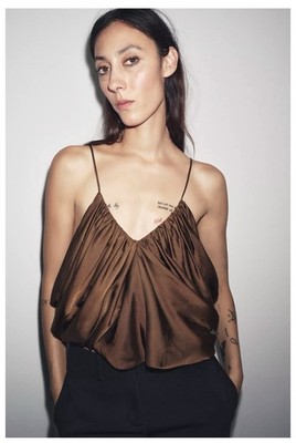 ZARA ZW COLLECTION TABACCO DRAPED SATIN EFFECT TOP XS, M, NWT