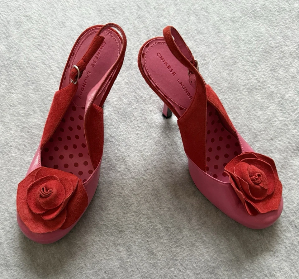 Chinese Laundry Gorgeous Think Pink & Red Roses Heels Shoes Sz 6. Rare find! - Image 2 of 4