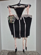 Leg Avenue 81030 Black/Pink Bustier W Garter G String SIZE MEDIUM