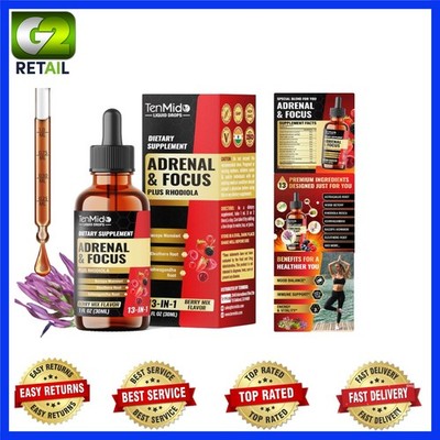 13-in-1 Adrenal & Focus Support Drops - 30-Day Supply, Natural Wellness Formula