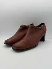 AJ Valenci Brown Leather Block Heel Ankle Booties With Side Zipper & Strap 7W