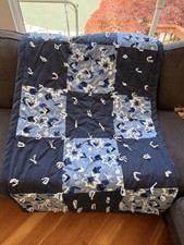 Vintage Style Handmade Patchwork Quilt Throw 58x34 Blue Floral Tied Cottage
