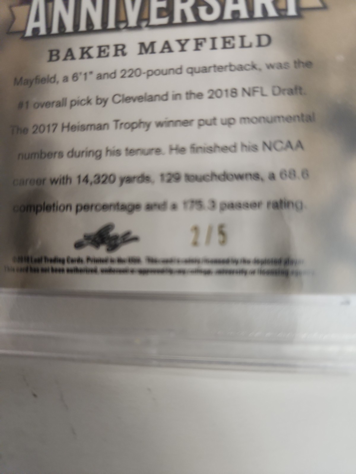 Baker Mayfield Rookie 2018 Leaf Metal 70th Orange 2/5 Oklahoma PSA 9 Bucs view 3