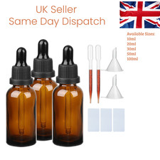 3 Amber Glass Dropper Bottle Tamper Evident Pipette Eye Ear Drop, 10ml - 100ml