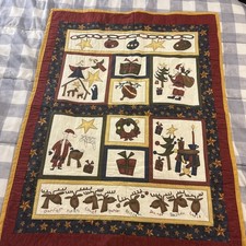Handmade Stitched Christmas Quilted Throw Wall Hanging Santa Manger Ornaments