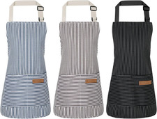 3 Pack Stripes Kids Apron, Adjustable Kids Cooking Aprons with 2 Pockets, Cute C