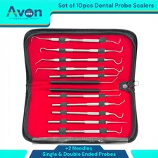 Dental Lab Scaler Probes with Knurled Grip + Dissecting Needles - 12-Piece Kit