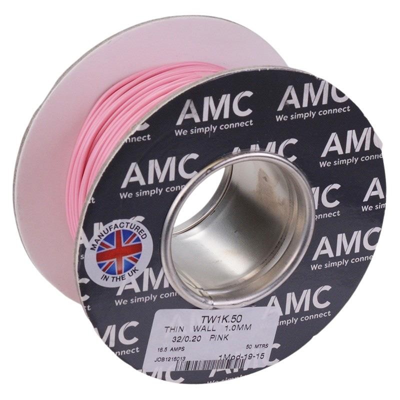 Pink 1mm² Thin Wall Cable Wire 32/0.2mm 50M