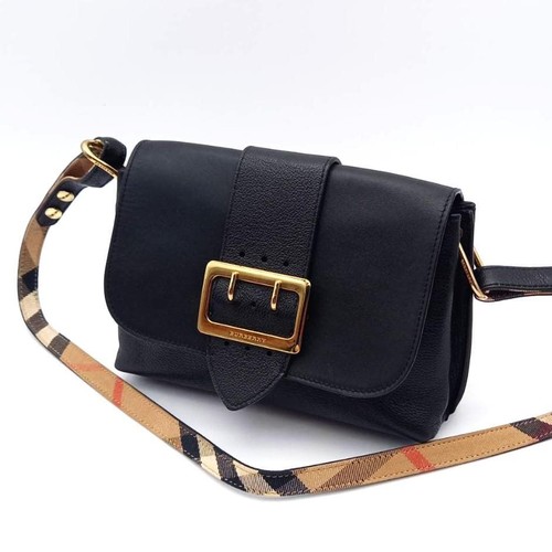 BURBERRY Nova Check Leather Shoulder Bag Black Authentic Crossbody Purse
