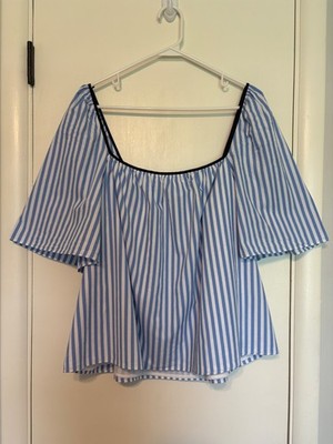 Tuckernuck Pomander Place Women's S/S Blue Stripe Celia Shirt Top Blouse XXL