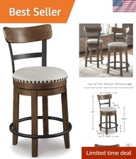 Valebeck Rustic-Industrial Swivel Bar Stool - Comfortable High Back Design