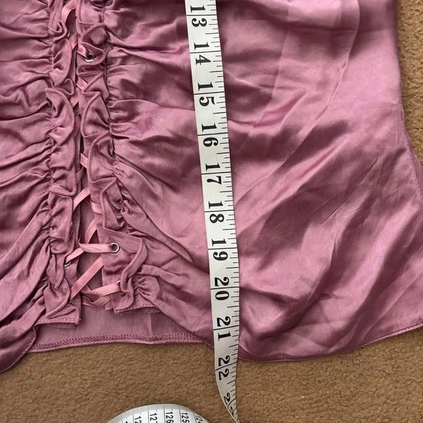 Y2K New Look Size UK 12 Satin Lace-Up Top 2000s Vintage Fairycore Cami Vest - Image 2 of 4
