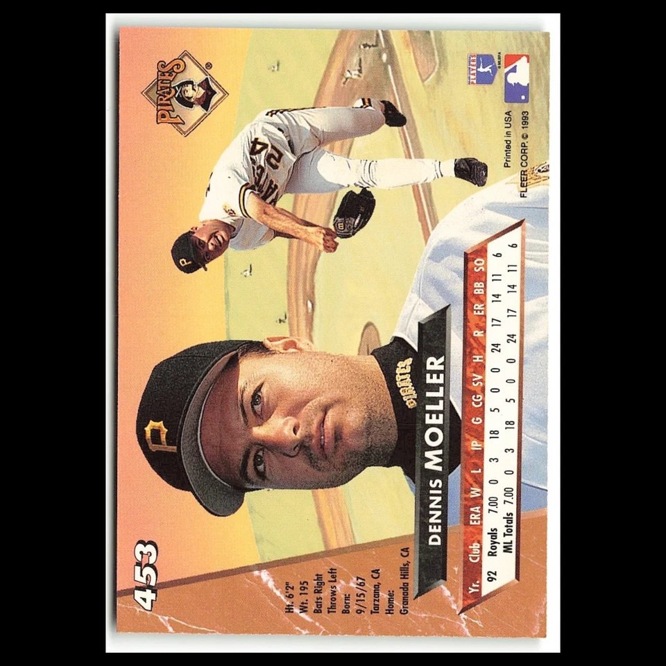 Dennis Moeller Rookie #453 1993 Fleer Ultra Pittsburgh Pirates Baseball Card MLB - Image 2 of 3