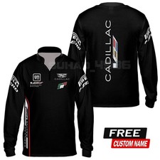 Custom Name Men's Cadillac F1 Racing Logo Zip Long Sleeve Shirt - All Size