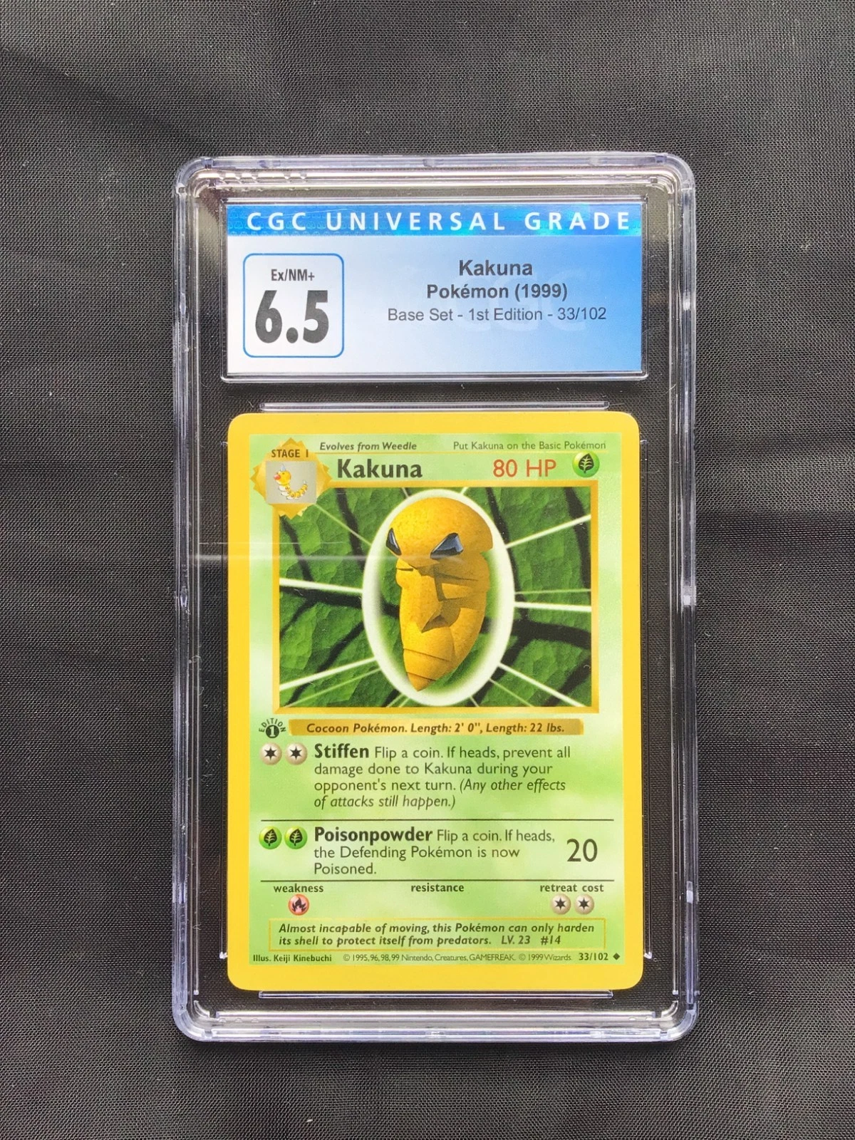 Pokemon Cards: Base Set 1st Edition Uncommon: Kakuna 33/102 CGC 6.5