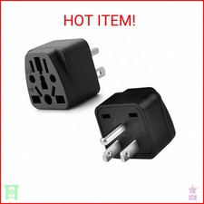 2 Pack US Travel Plug Adapter, EU,AU,UK,CN,to USA Type B ,Grounded 3 Prong for U