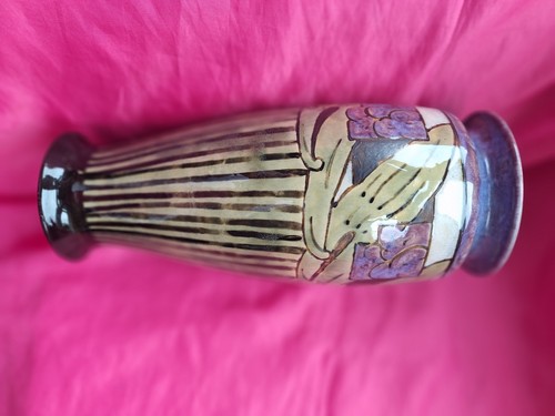 Vaso secessionista Royal Doulton Maud Bowden viola verde nero 10,5" - Foto 23 di 24