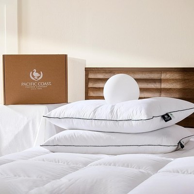 Premium Goose Feather & down Bed Pillows Standard Size 2-Pack, Hotel Quality Col