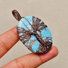 Ciondolo gioiello fatto a mano avvolto in filo di rame con pietra preziosa turchese 2,36"