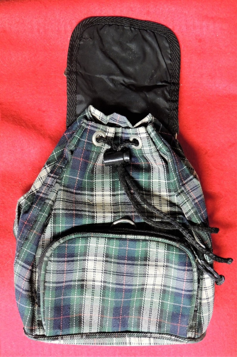 Girl's Small Multi-Compartment Backpack Handbag Green Plaid