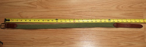 HUNT CLUB Green Webbing and Brown Leather Tabs Belt - Brass Buckle - Size 28 - Picture 7 of 7