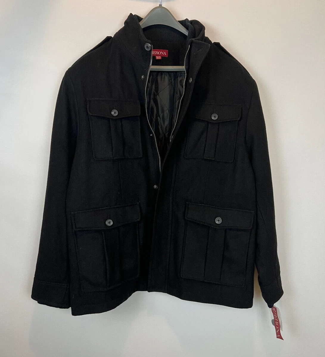 Merona Men s Four Pocket Turtleneck Wool Coat Jacket Ebony Black
