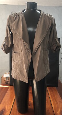 Poetry Women's size Large Taupe/Brown/Tan Jacket Quarter-length sleeve hooded