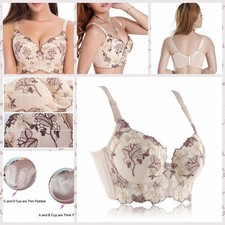 Womens Plunge Lace Bra Push up Underwire Padded Underwear 32 34 36 38 40 A B C D