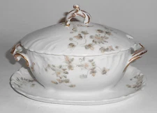 Chas Field Haviland Limoges Grey Daisy Gravy Bowl W/Lid Mint