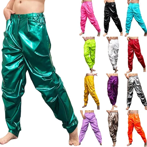 Herren Metallic Kunstleder PU Hose Tapered Hose Shinny Tanz Schausteller Kostüm - Bild 5 von 38