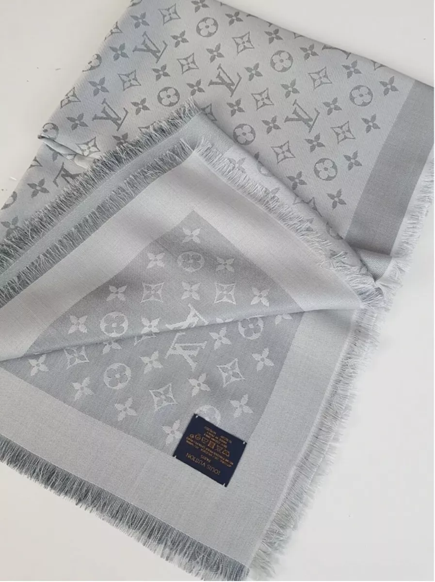 LOUIS VUITTON Monogram Shawl Grey Silk