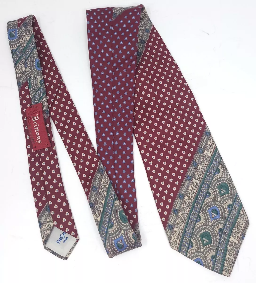 Vintage YSL Striped Foulard Red Blue Silk Mens Neck Tie Yves Saint Laurent Paris