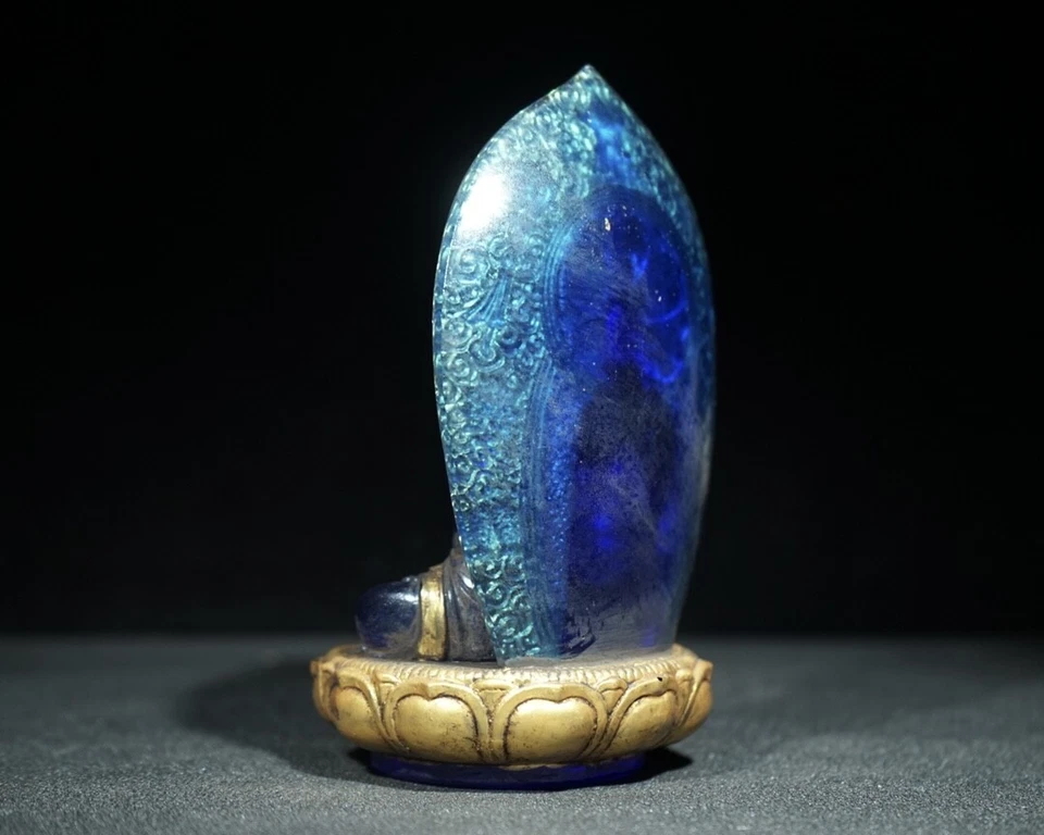 Old Tibet Amitabha Medicine Buddha Shakyamuni Statue Chinese Colored Glaze Liu L - Image 3 of 4