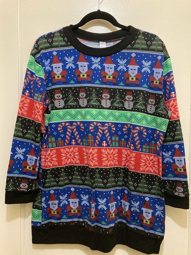 No Boundaries Christmas Sweater Womens XL (15-17) Snowman Black Holiday Stretch