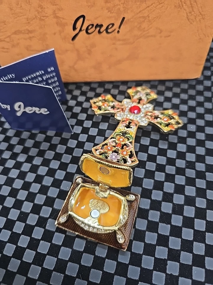 Artículos de regalo de lujo Jere, caja de baratija cruzada dorada con joyas (ultra rara) Foto 4 de 4