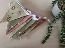 Handmade Outdoor Waterproof Bunting Sage Star Vintage Pink Floral All Lengths