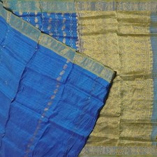 Vintage Blue Sarees 100 Pure Silk Zari Handwoven Premium Sari 5YD Craft Fabric