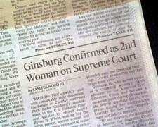 RUTH BADER GINSBURG RBG United States Supreme Court CONFIRMATION 1993 Newspaper