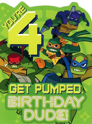 Ninja Turtles 4TH BIRTHDAY Card FOR 4 YEAR OLD BOY, Coloring Fun by Kid Squad + 
