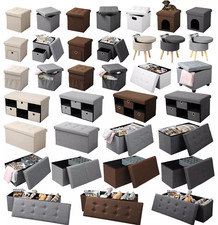 Faltbarer Sitzhocker Sitzwürfel Sitzcube Sitzbank mit Stauraum Leinen #766-24