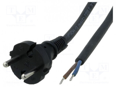 Cable; CEE7/17(C) plug, Cable; L:2m; black; Rubber; 2x1mm2S8RR-2/10/2BKund